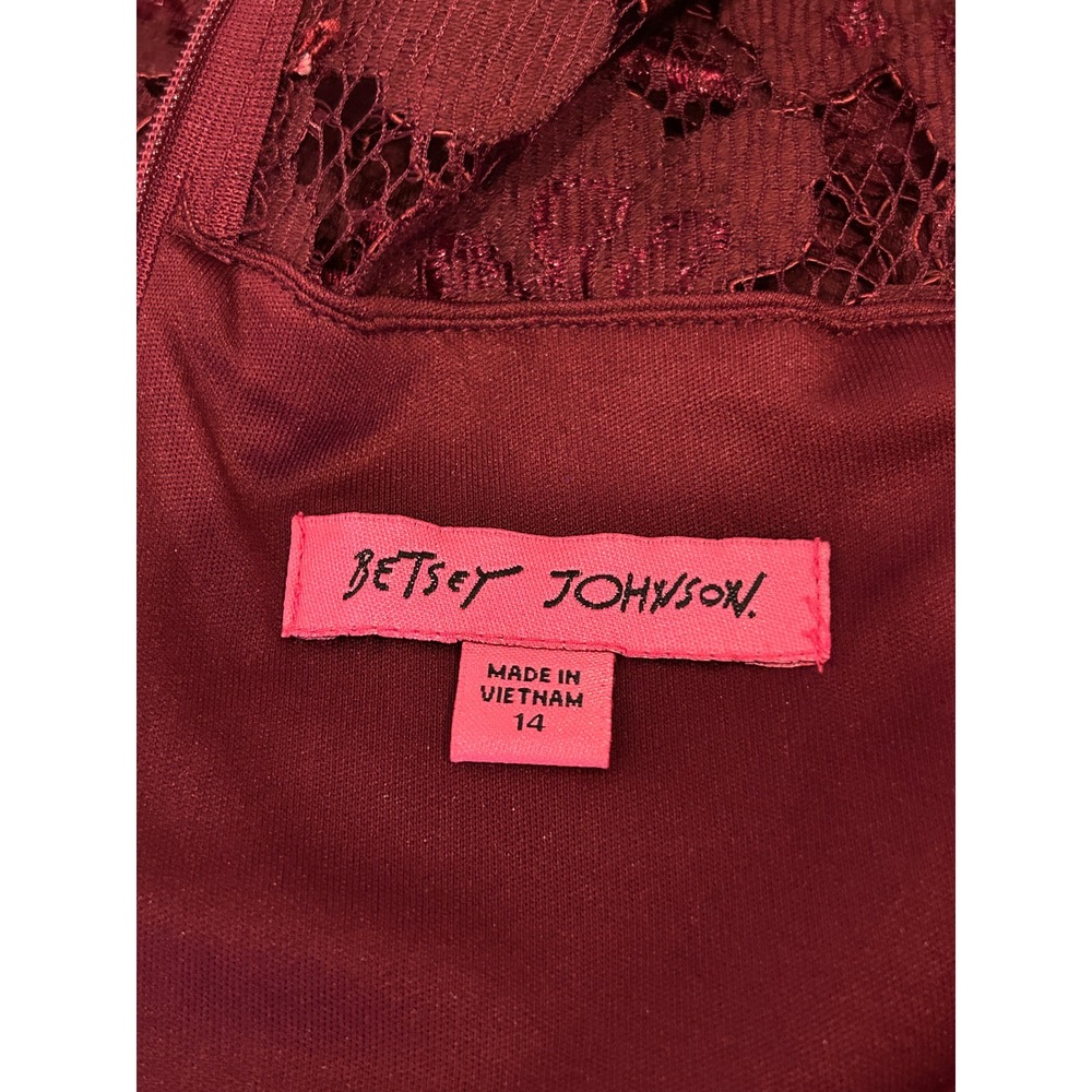 Betsey Johnson Lace Sheath Dress 14 Burgundy Floral Whimsigoth Vamp Homecoming - Picture 8 of 11